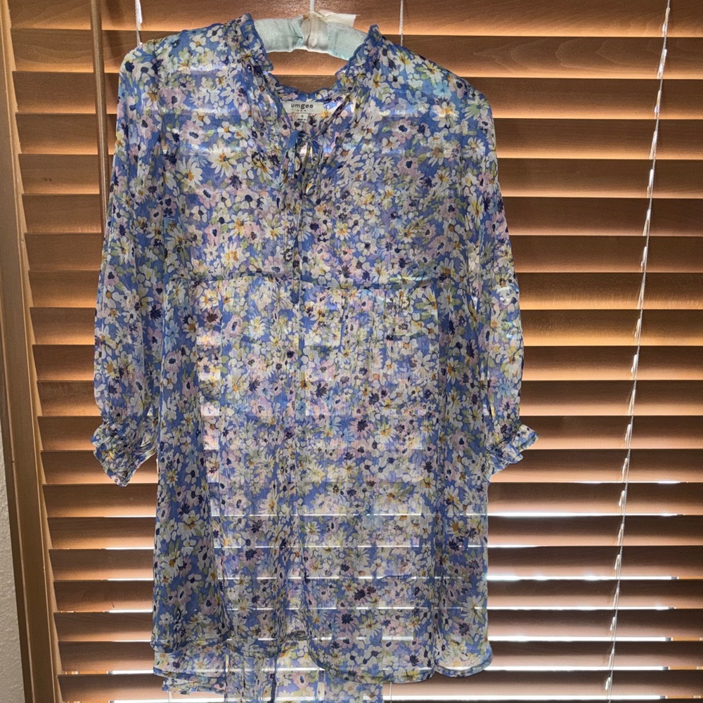 Umgee Blue Floral Sheer Top
